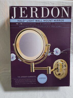 Jerdon Gold Halo Light Wall Mount Makeup Mirror NEW